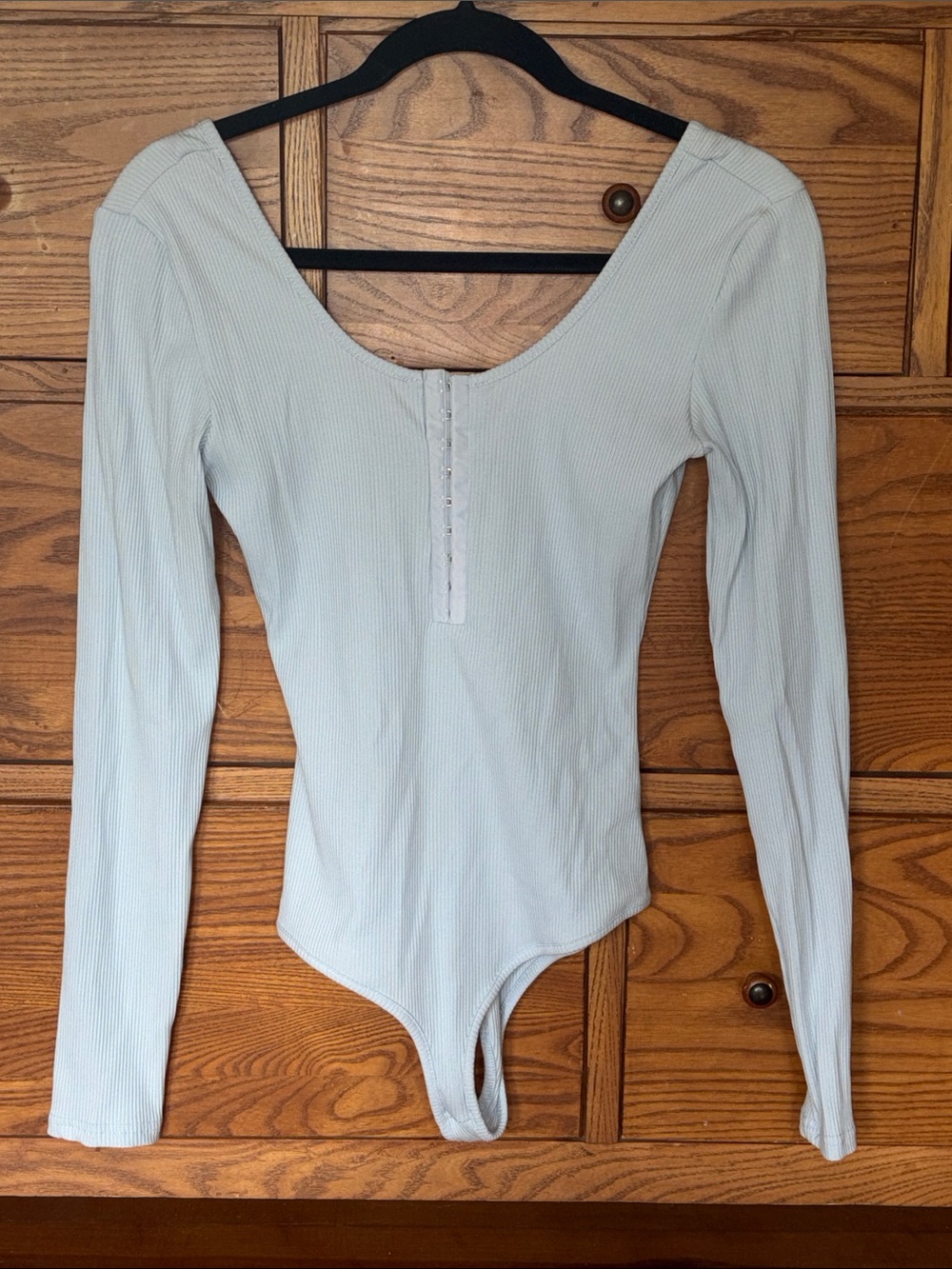 Chelsea & Violet Ribbed Long-Sleeve Bodysuit in Pale Blue